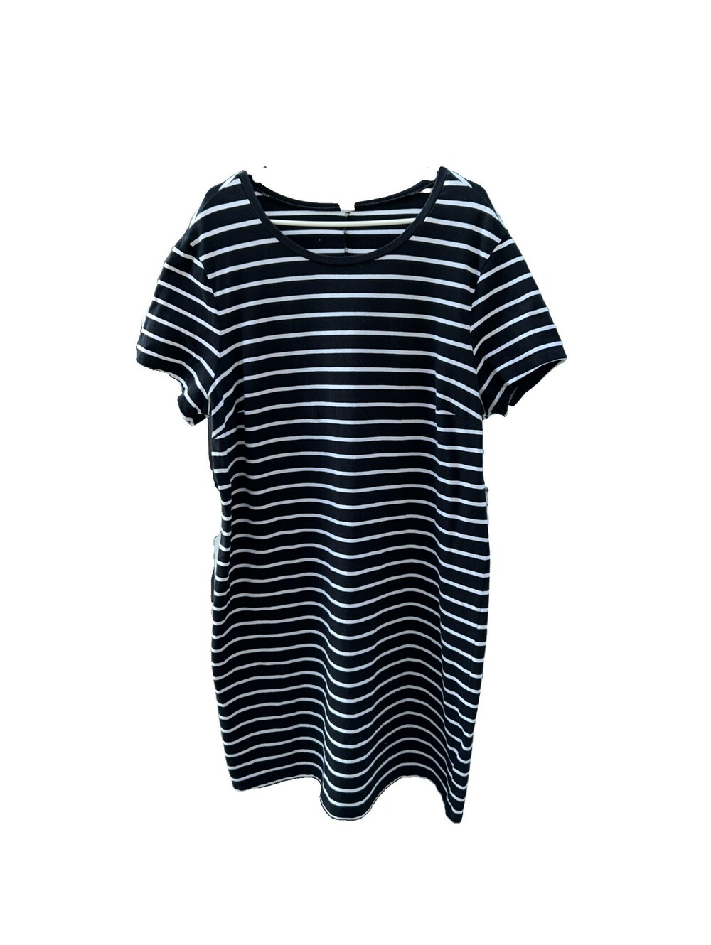 Old Navy XXL Dress Black & White striped  short Sleeve Midi Athleisure Classic